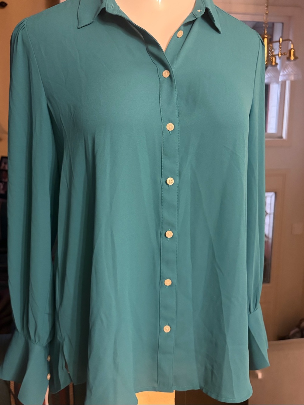 LOFT Turquoise Button-Down Blouse Looks more green to me